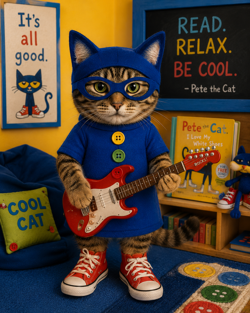 cat dressed as Pete the cat