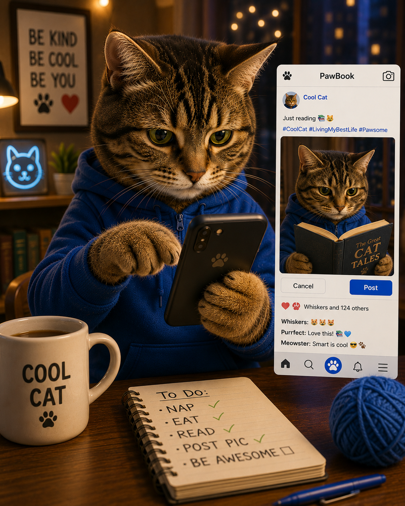 cat posting to social media