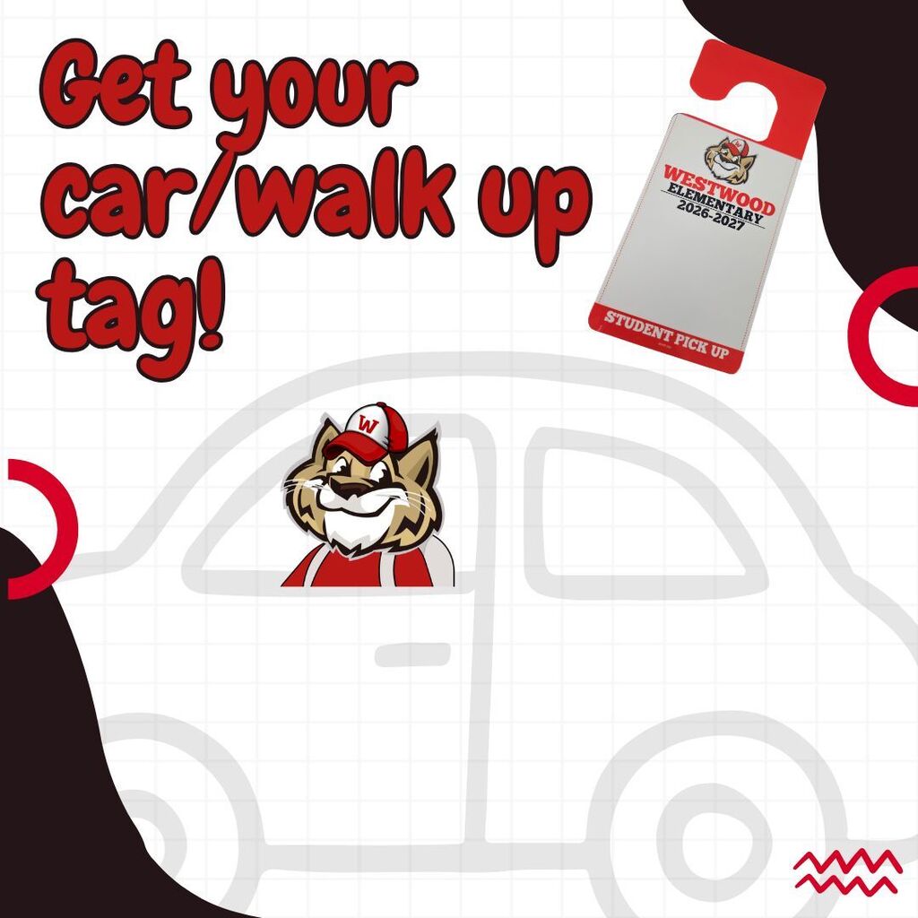 Get your car/walk up tag! A picture of Westie inside a car.