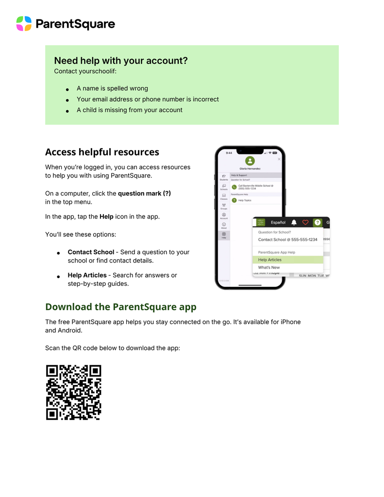 Step by step document for ParentSquare
