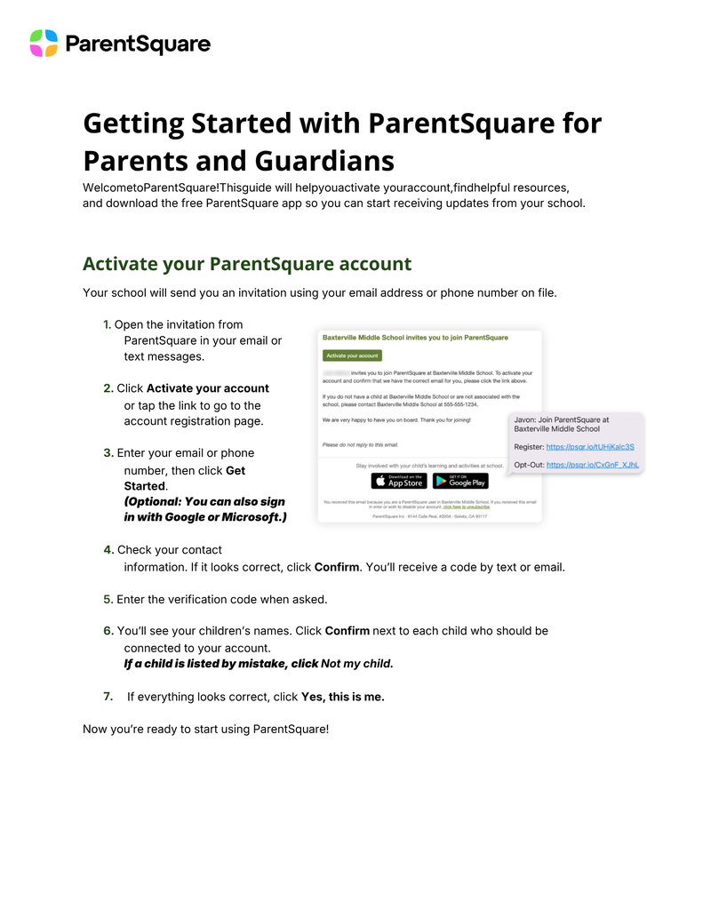 Step by step document for ParentSquare