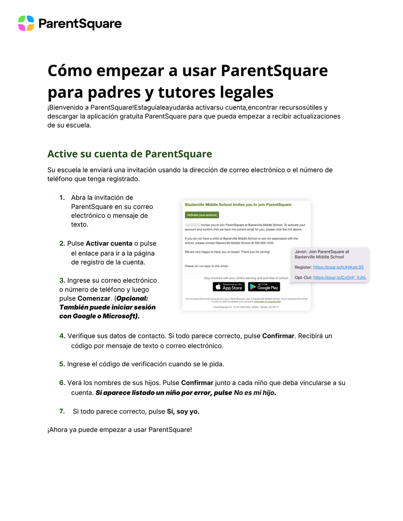Step by step document for ParentSquare