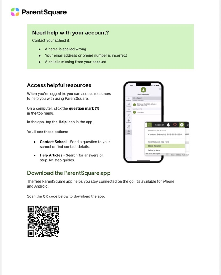 Parent Square Troubleshooting Flyer-English