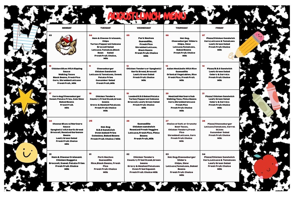 August Lunch Menu