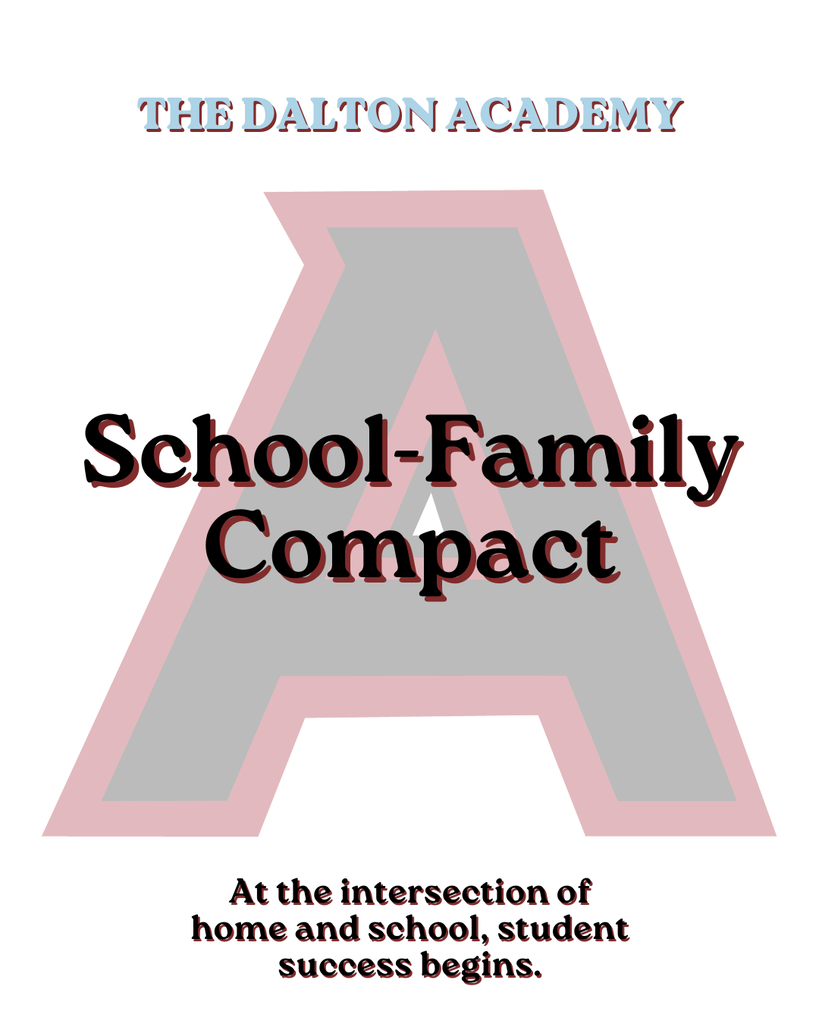 Cover graphic for The Dalton Academy School-Family Compact featuring a large light grey block letter "A" outlined in pink on a white background.