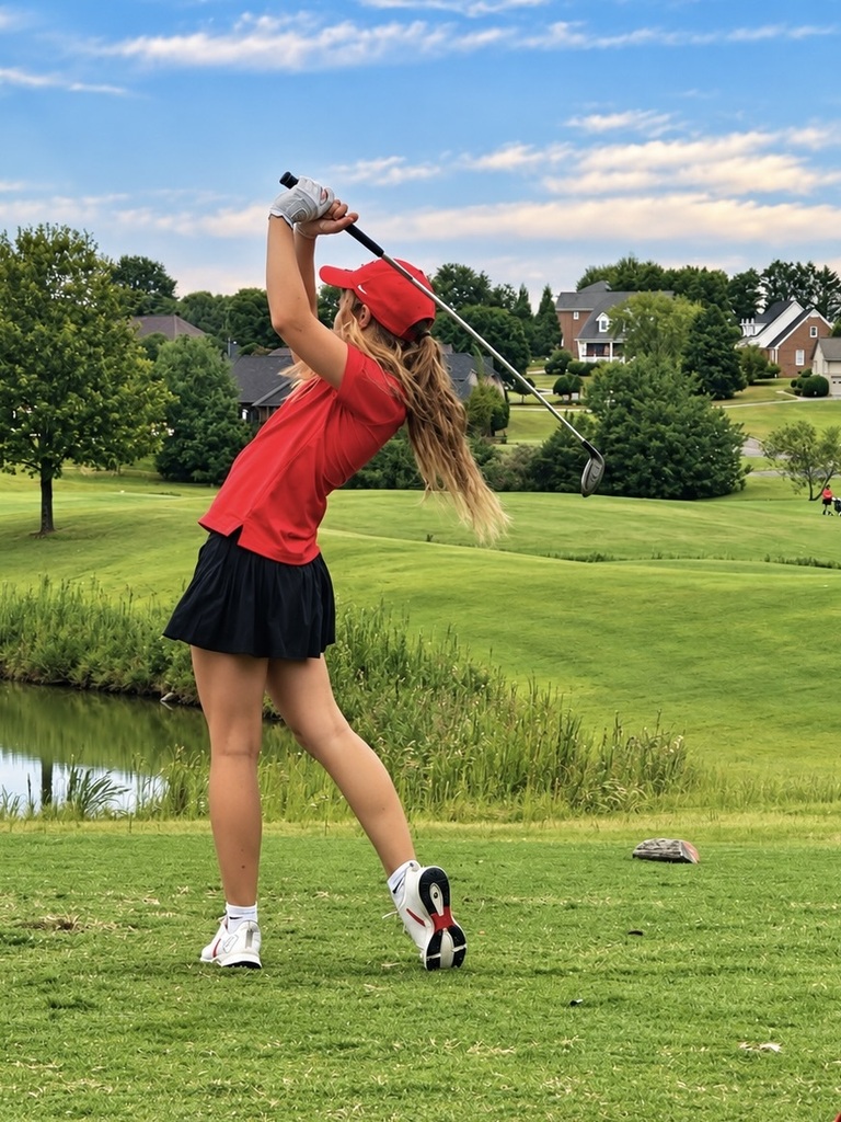 Dalton Middle golfer follows through on her tee shot during the region championship.