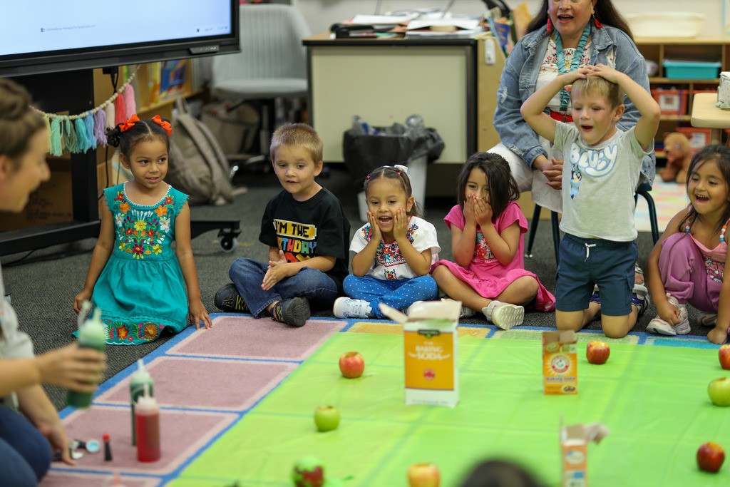 Students excitedly watch their experiments.