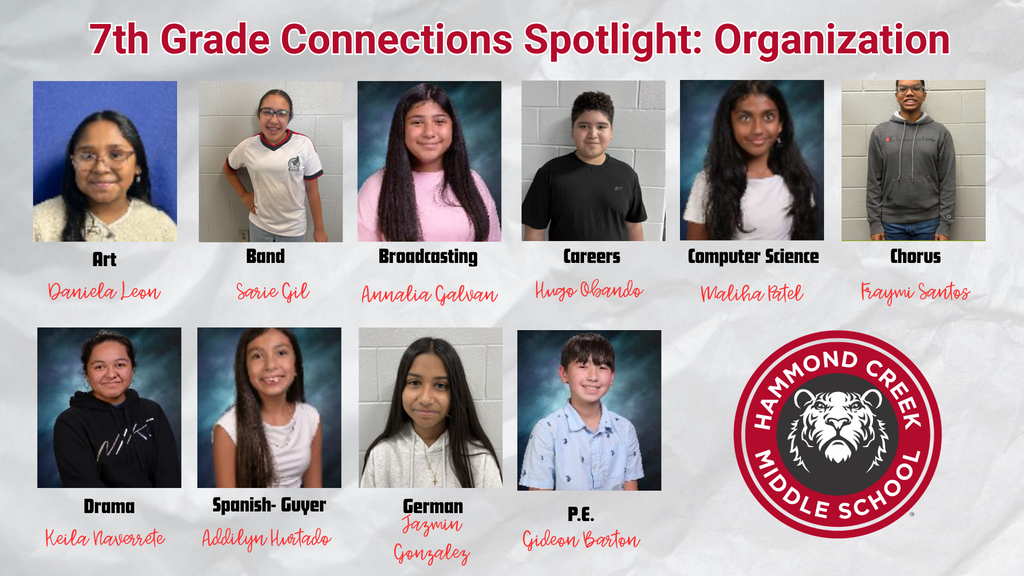 Graphic titled "Connections Student of the Month - September Trait: Organization." The graphic features headshots and names of 7th grade students recognized by their Connections teachers for demonstrating organization in their classes.