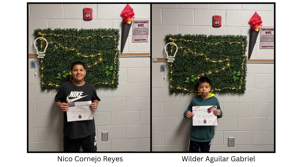 Student holds a Spartan Student of the Month certificate. The student is being recognized for demonstrating the September character trait of Hope.