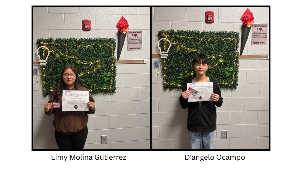 Student holds a Spartan Student of the Month certificate. The student is being recognized for demonstrating the September character trait of Hope.