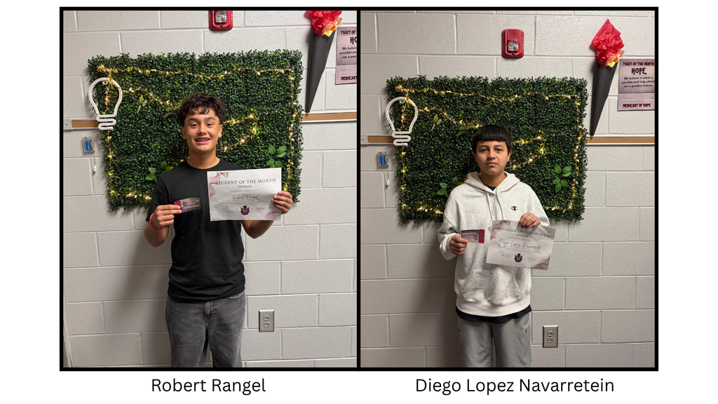 Student holds a Spartan Student of the Month certificate. The student is being recognized for demonstrating the September character trait of Hope.