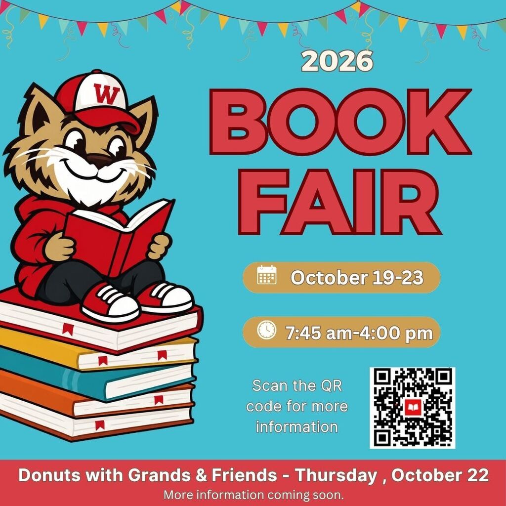 Title: 2026 BOOK FAIR Dates: October 19–23 Hours: 7:45 am – 4:00 pm Special Event: Donuts with Grands & Friends on Thursday, October 22 (More information coming soon). Action: Scan the included QR code for more information.
