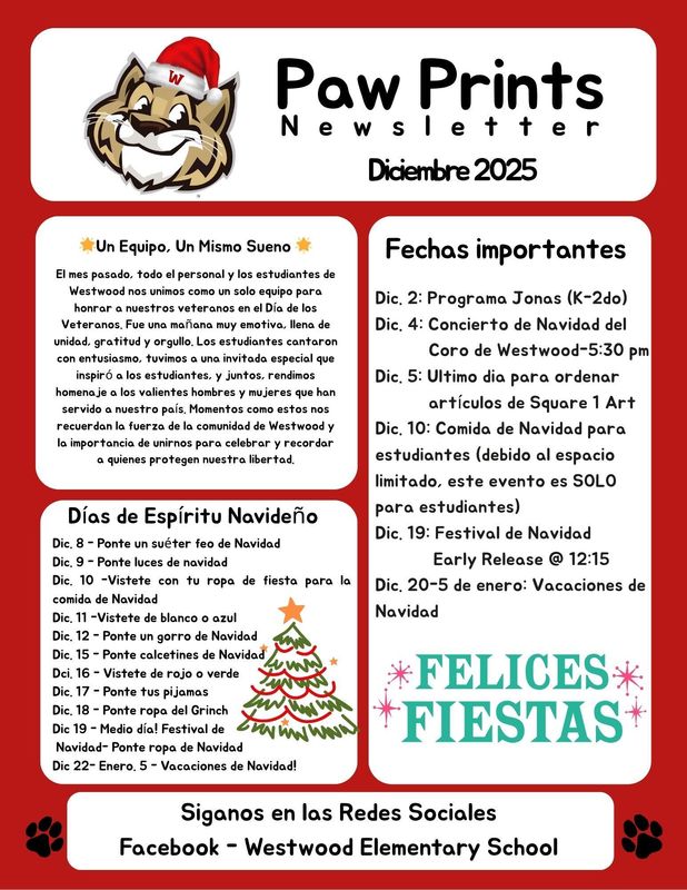 December Paw  Prints Newsletter-Spanish