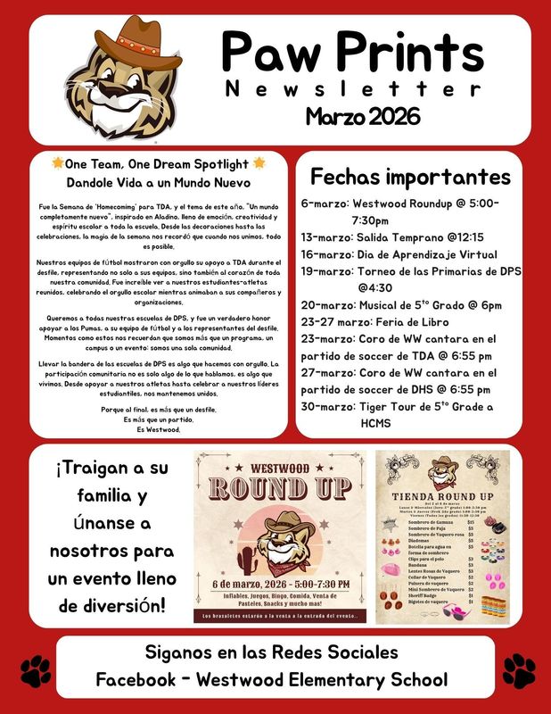 Paw Prints Newsletter March-Spanish