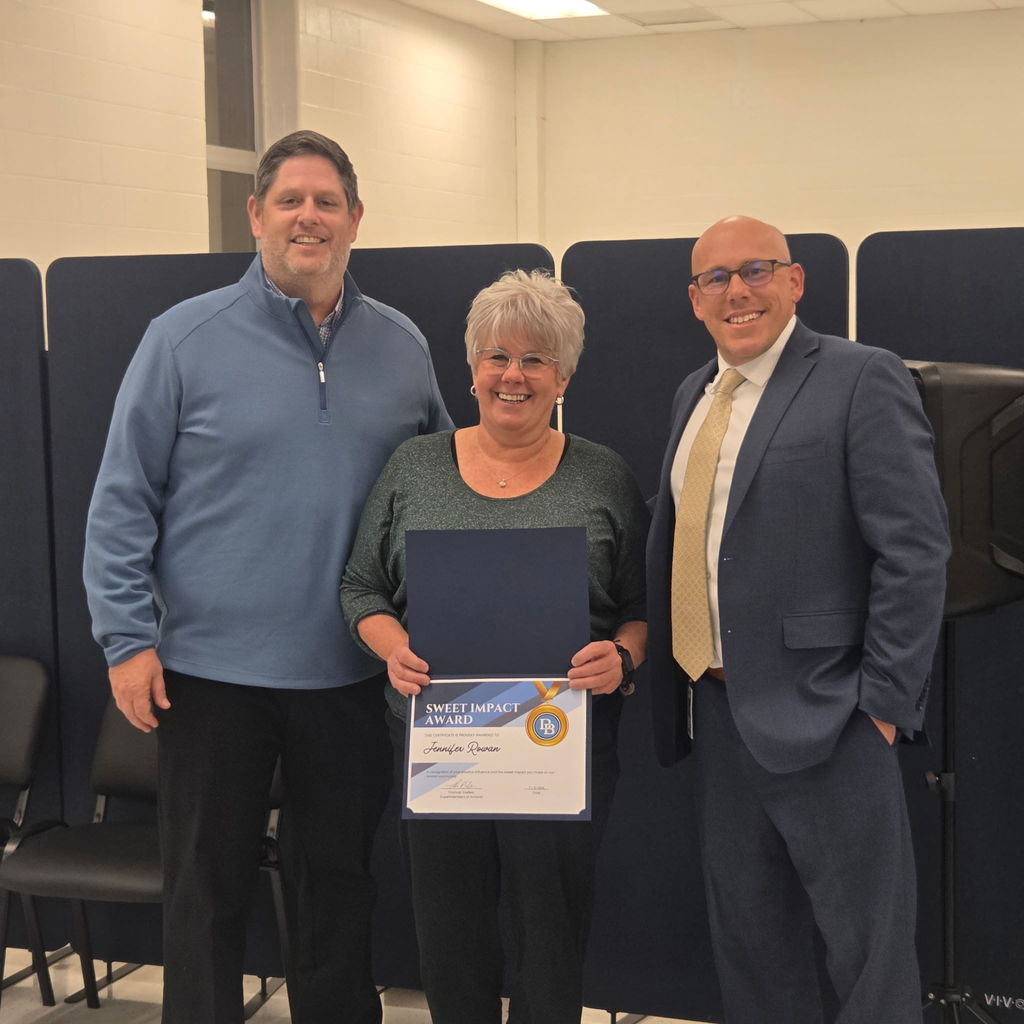 Pictured Mr. Jim Towers, Principal, Mrs. Jennifer Rowan, Special Education Teacher, Mr. Tom Voelker, Superintendent