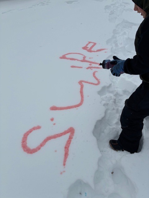 Swipe spelled with colored water in snow