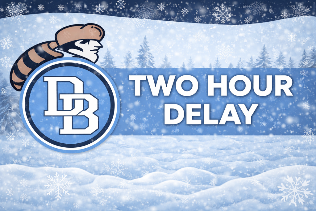 Image of snowy landscape with Two Hour Delay and the DB logo.