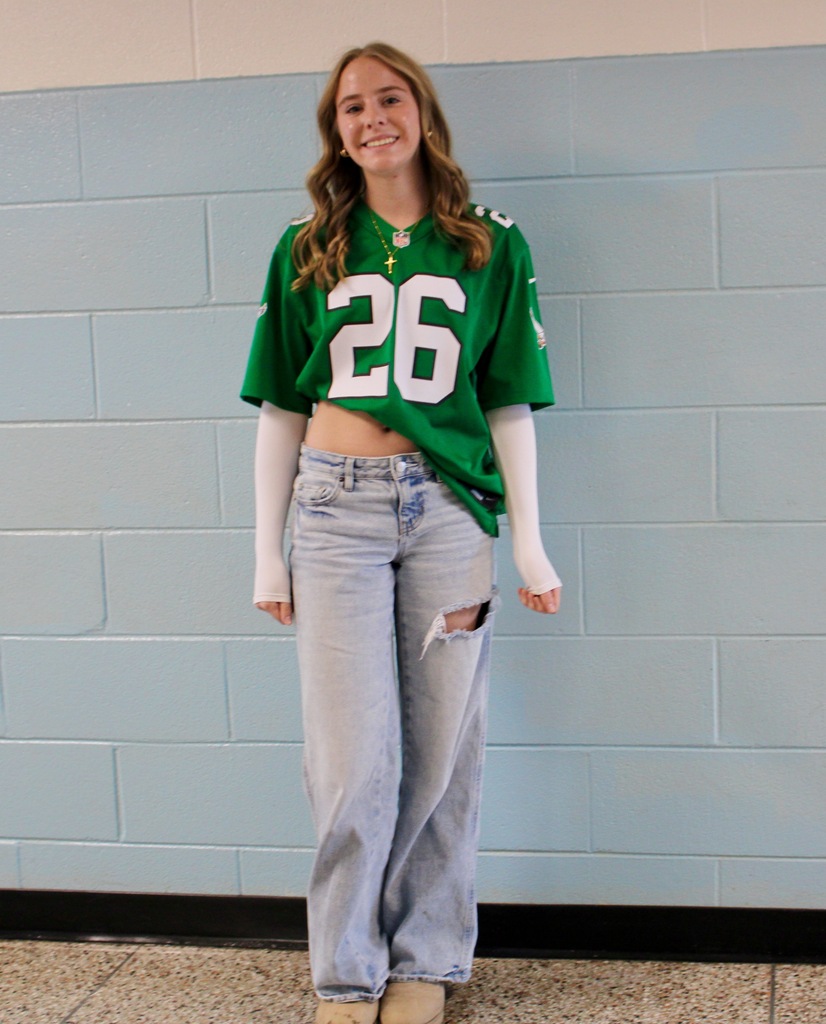 Student wearing an Eagles jersey