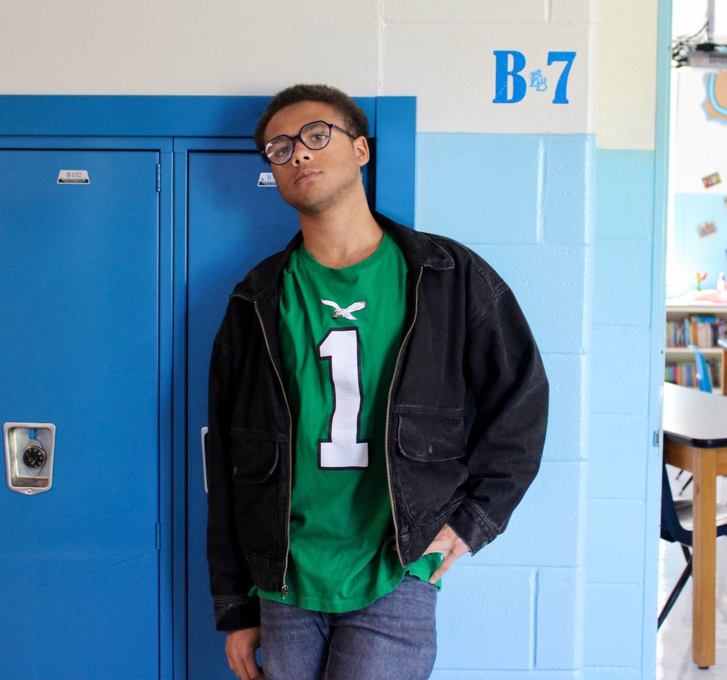 Student wearing an Eagles jersey