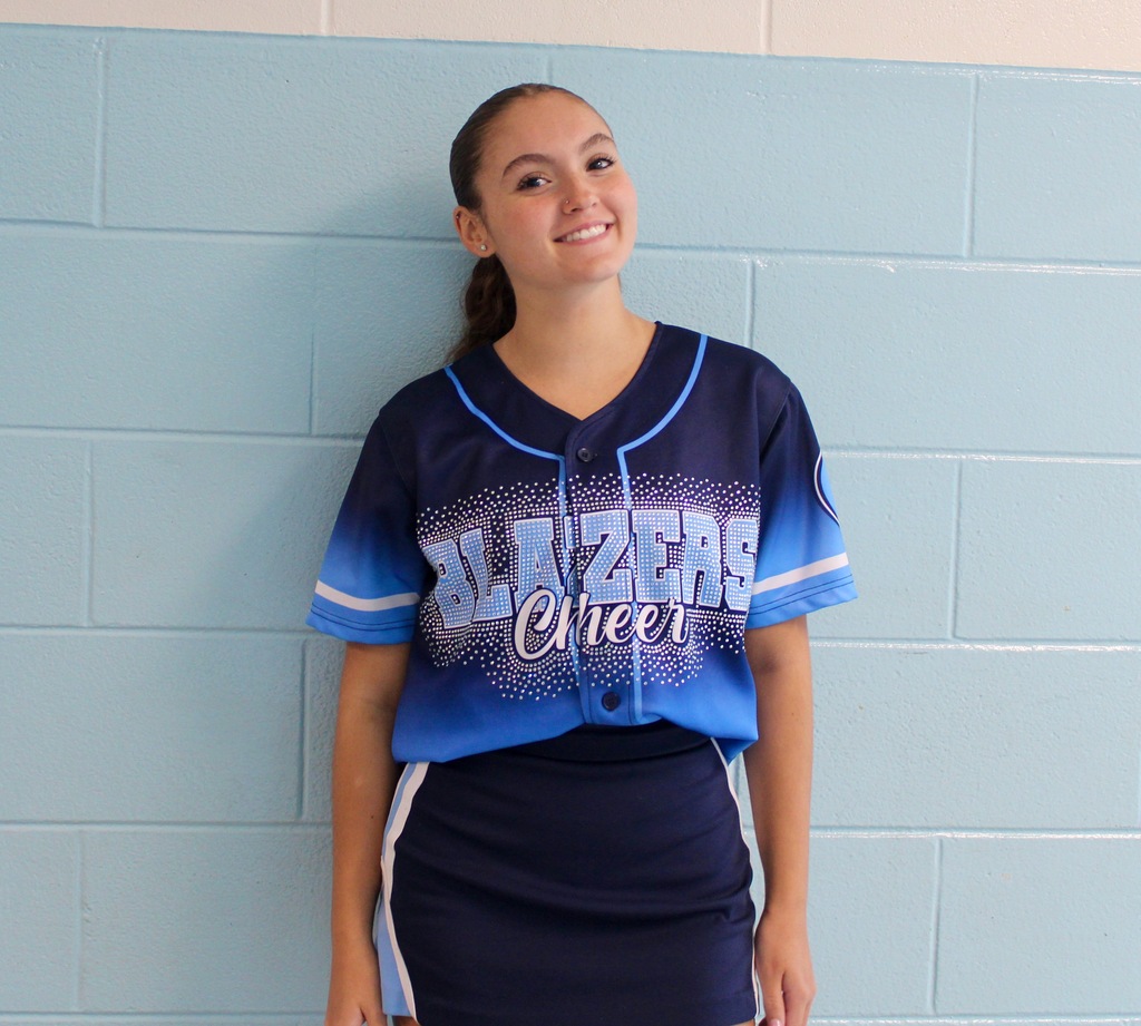 One student wearing her Blazers Cheer jersey