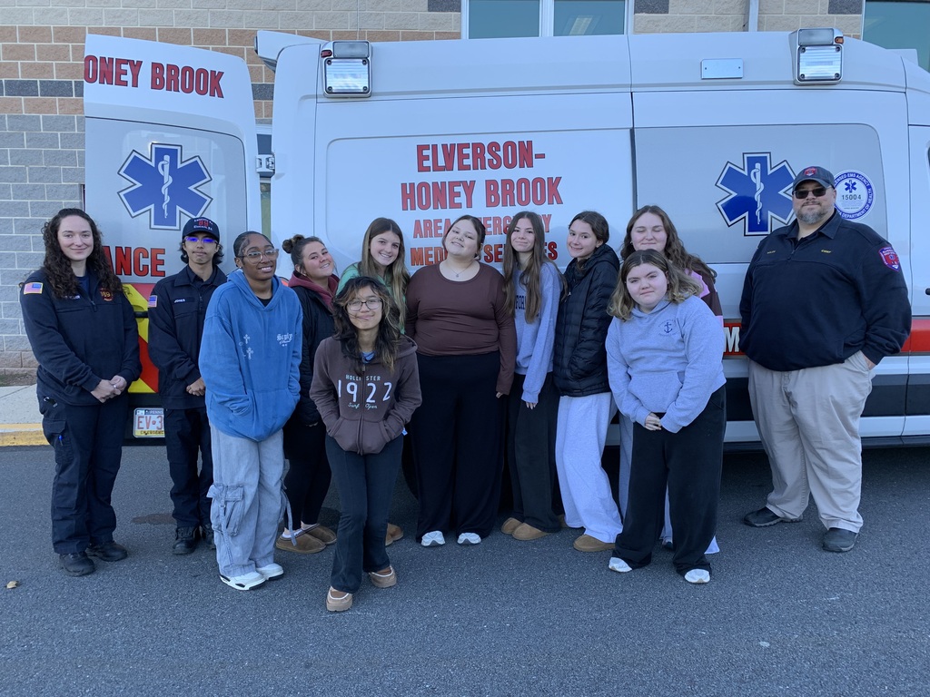 A group of students learn about EMS work from Elverson-Honey Brook Ambulance crew.