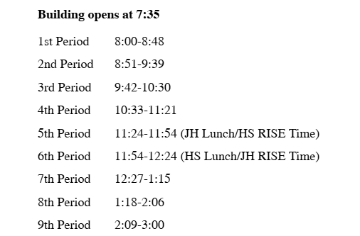 2025-2026 Bell Schedule