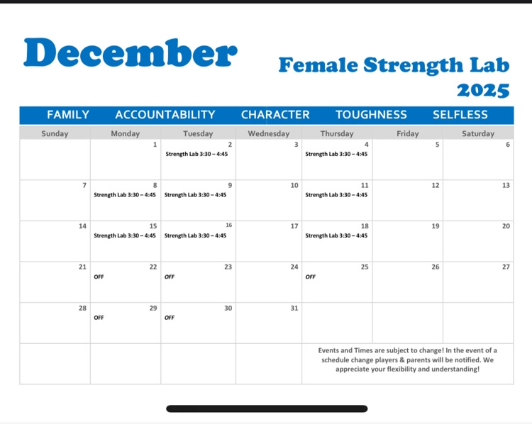 December strength and conditioning 