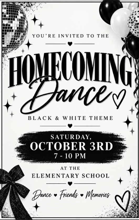 Homecoming Dance 10/3 from 7-10.