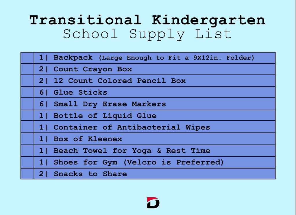 Supply List - TK