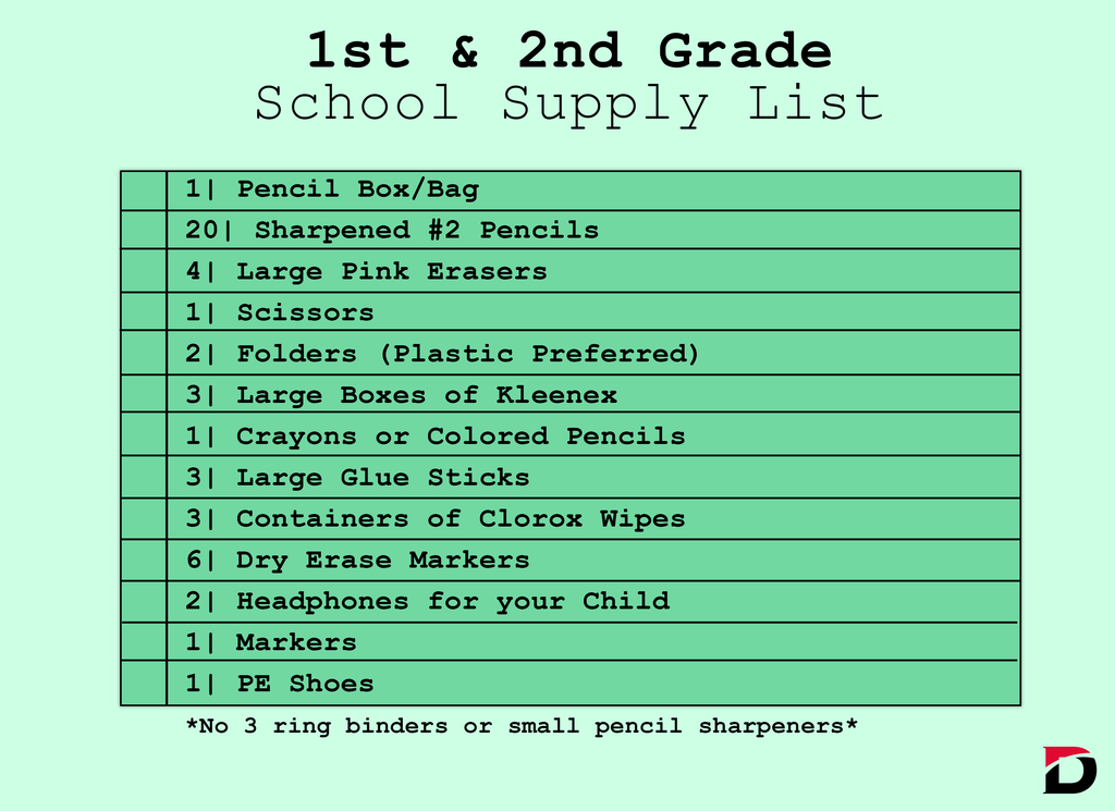 Supply List 1-2