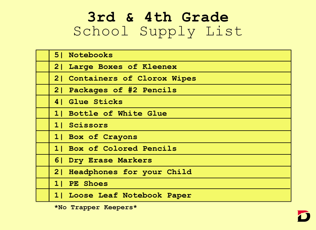 Supply List 3-4