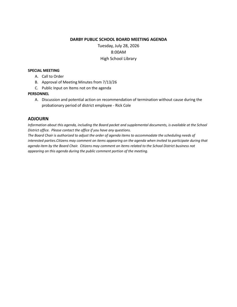 Board Agenda July