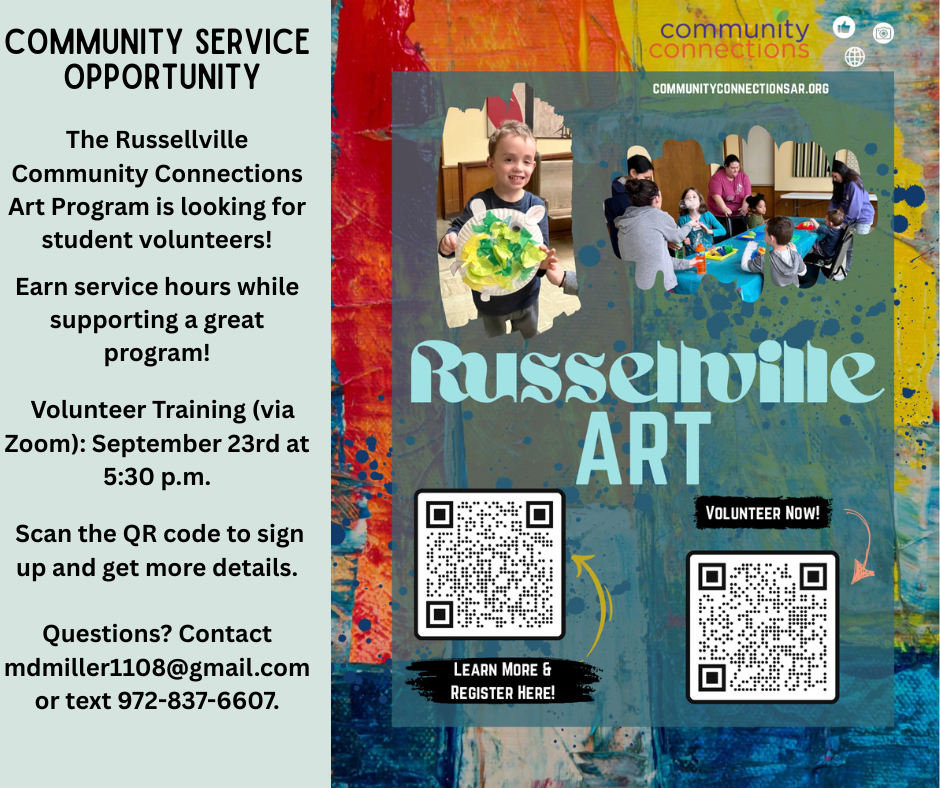 Russellville Community Connections Art Program is looking for student volunteers!