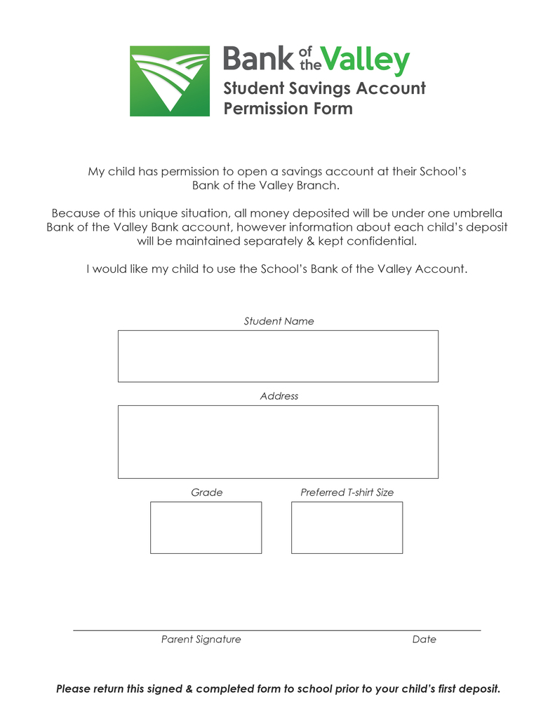 Banking in Schools Permission Form