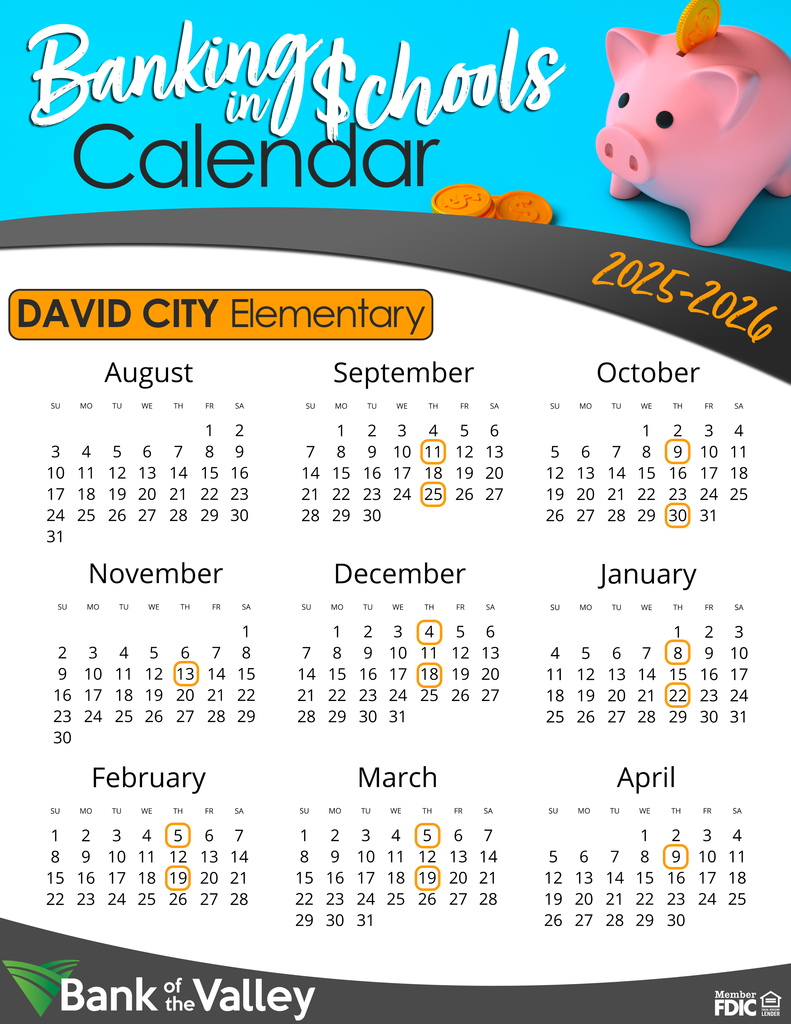 Banking in Schools Calendar Days