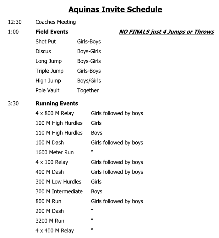 Track Schedule