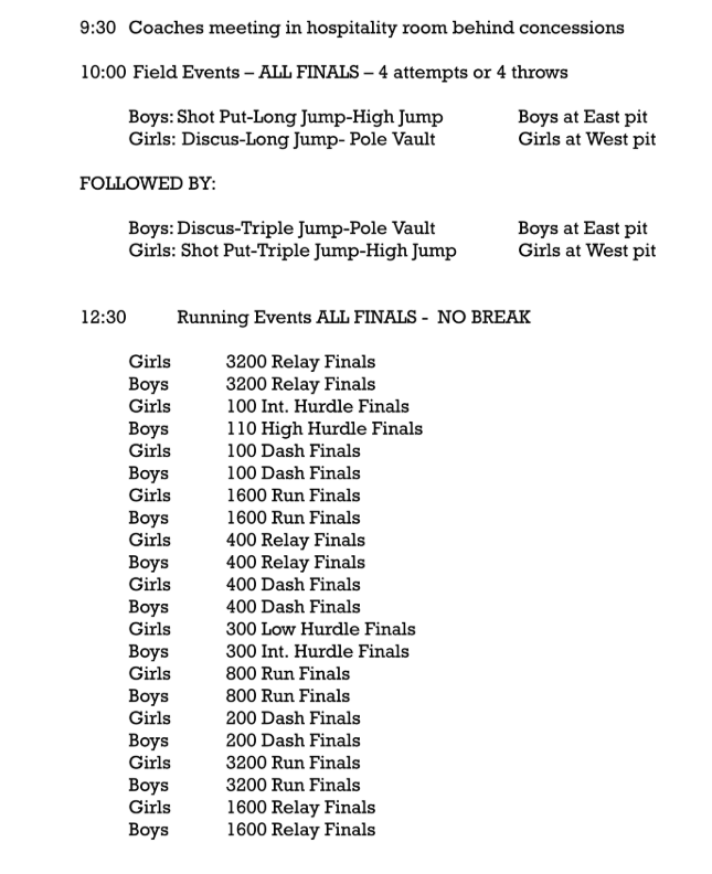 Wahoo Schedule of Events