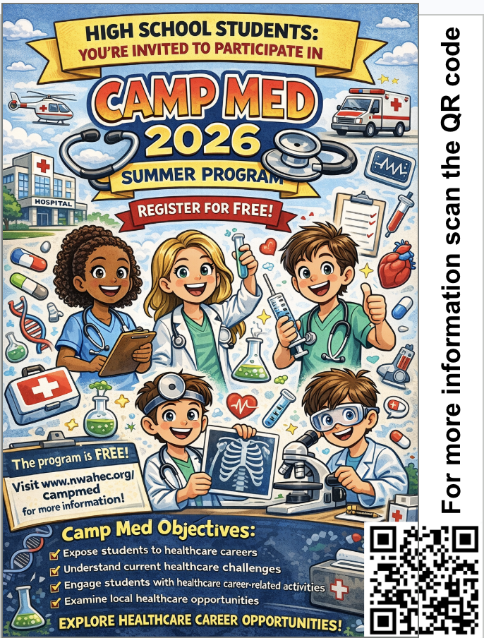 Flyer and QR code for Camp Med 2026