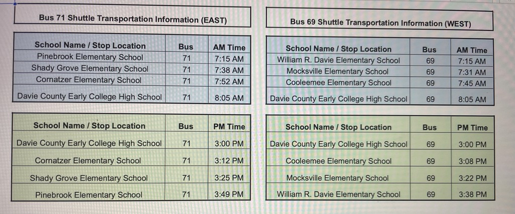 Elementary Shuttle Schedule