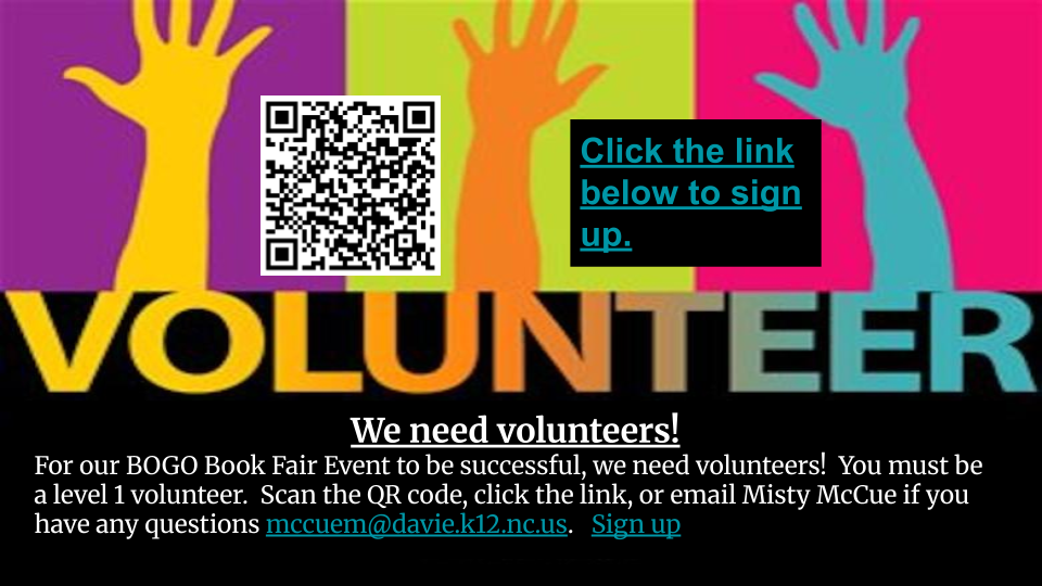 Volunteer for BOGO Book Fair May 15th-20th