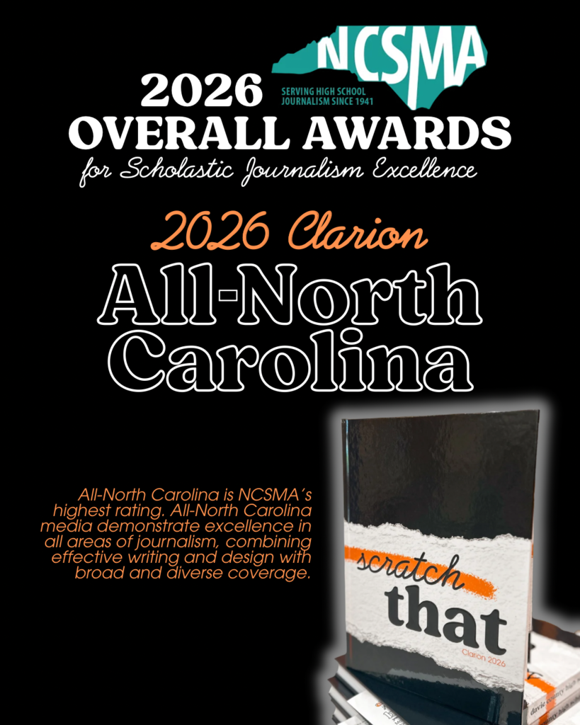 Yearbook 2026 awards: The 2026 Clarion was named an All-North Carolina Yearbook by the North Carolina Scholastic Media Association!   In addition to this honor, the 2026 Clarion won: 1st place: Advertising  3rd place: Copy  3rd place: Social Media  Individual Awards: Addie Brown: 1st place Feature Photograph, 1st place Sports Captions Alyssa Hinson: 2nd place Sports Copy, 2nd place Feature Copy.  Bree Smith: 1st place Feature Copy Catherine White: Honorable Mention Theme Copy Meghan Russo: Honorable Mention Sports Photograph Meredith Harpe: 3rd place Feature Photograph, 3rd place Sports Copy, Honorable Mention Feature Copy, 1st place Sports Captions   https://ncsma.unc.edu/wp-content/uploads/sites/1443/2026/06/YB_PR26.pdf