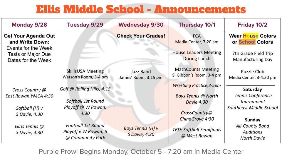 WEMS Weekly Schedule