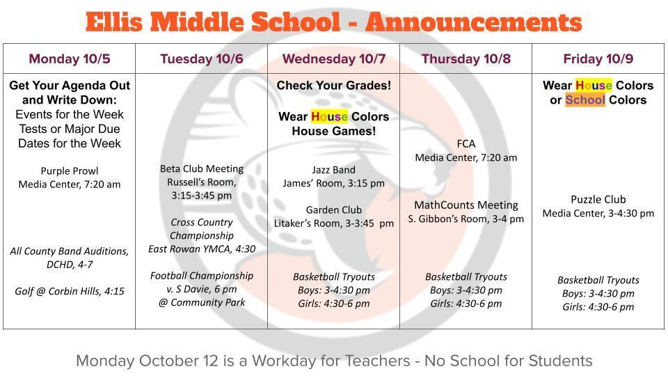 WEMS Weekly Schedule