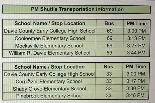 Afternoon Shuttle Schedule
