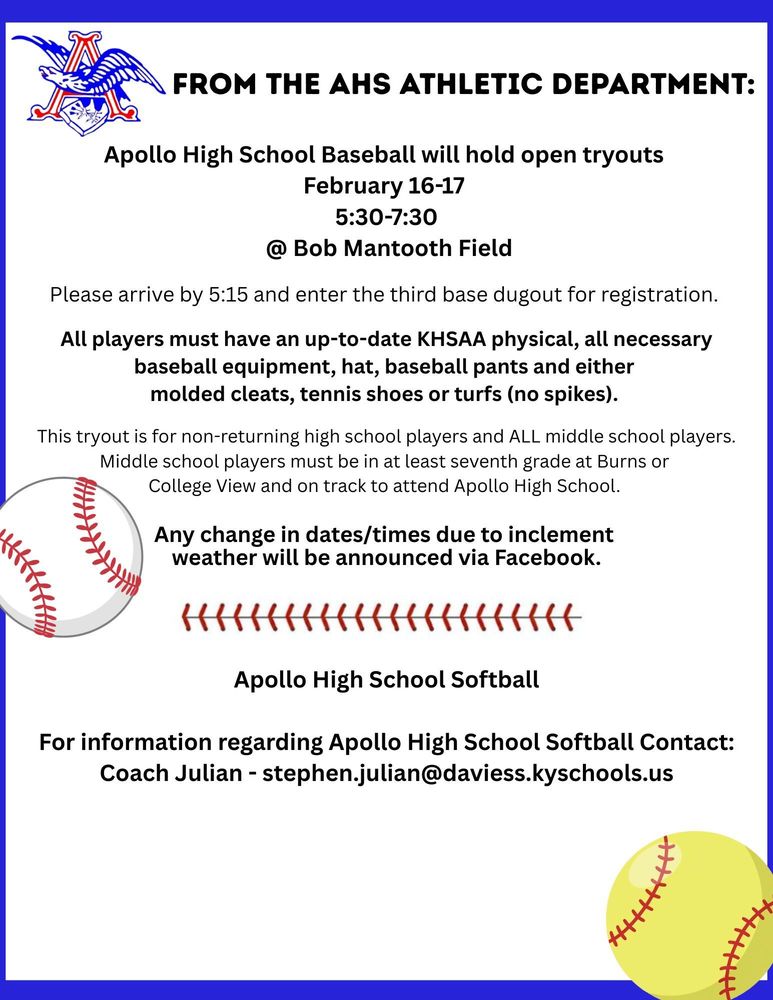 AHS Softball and Baseball Tryouts