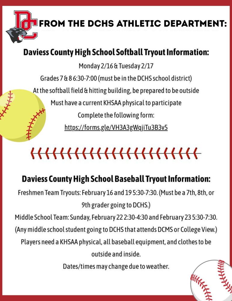 Baseball and Softball Tryouts