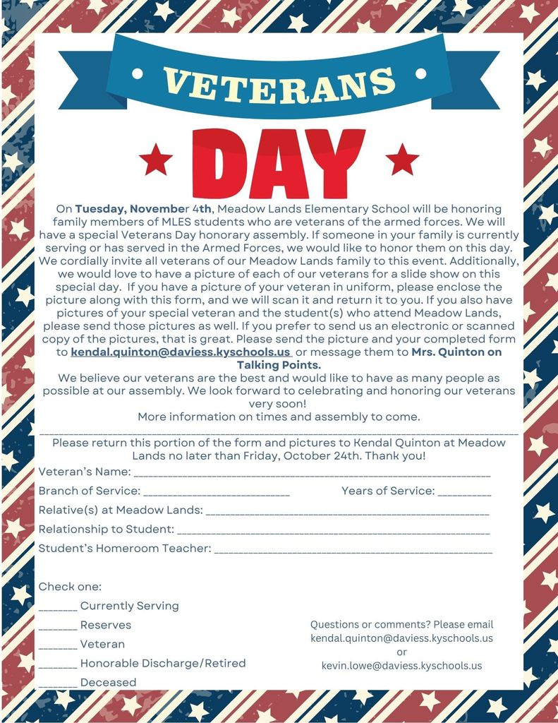 Veterans Day Slide Show Letter