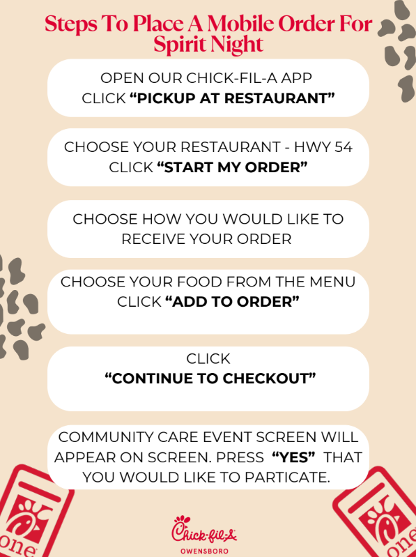 Directions for Meadow Lands Dining Out Night at Chick-Fil-A