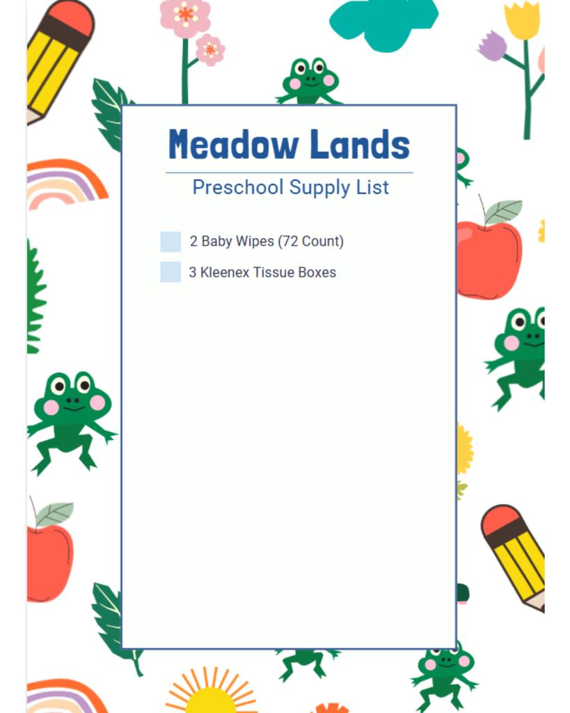 Preschool Supply List