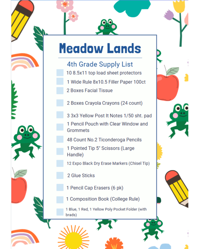 4th Grade Supply List
